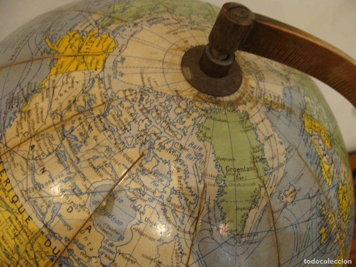 Antig&uuml;edades: Globo terraqueo, Franc&eacute;s con base de madera cuadrangular - Foto 2