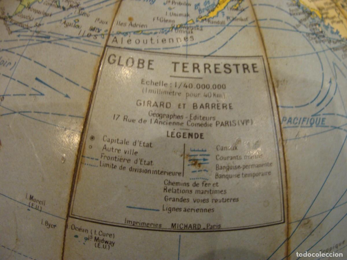 Antig&uuml;edades: Globo terraqueo, Franc&eacute;s con base de madera cuadrangular - Foto 4