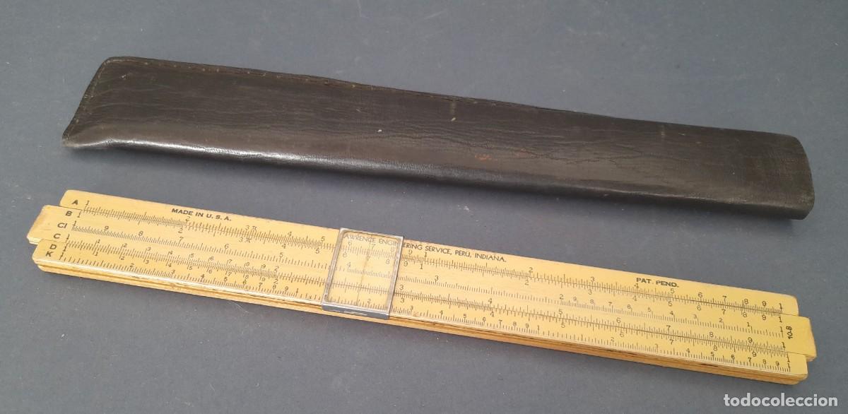 Antig&uuml;edades: regla de calculo americana, lawrence engineering service, peru, indiana (madera, 26x3cm aprox)
