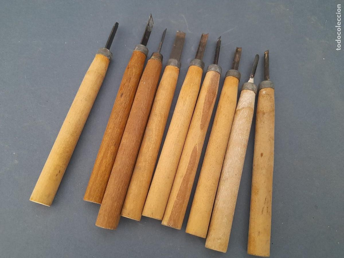 Antig&uuml;edades: lote 9 cuchillo para grabados o parecido, 14cm aprox, se&ntilde;ales de uso