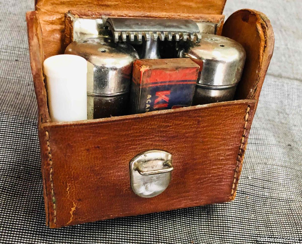Antig&uuml;edades: SET DE VIAJE BARBERIA AFEITAR SIN MARCA. COMPLETO EN ESTUCHE ORIGINAL