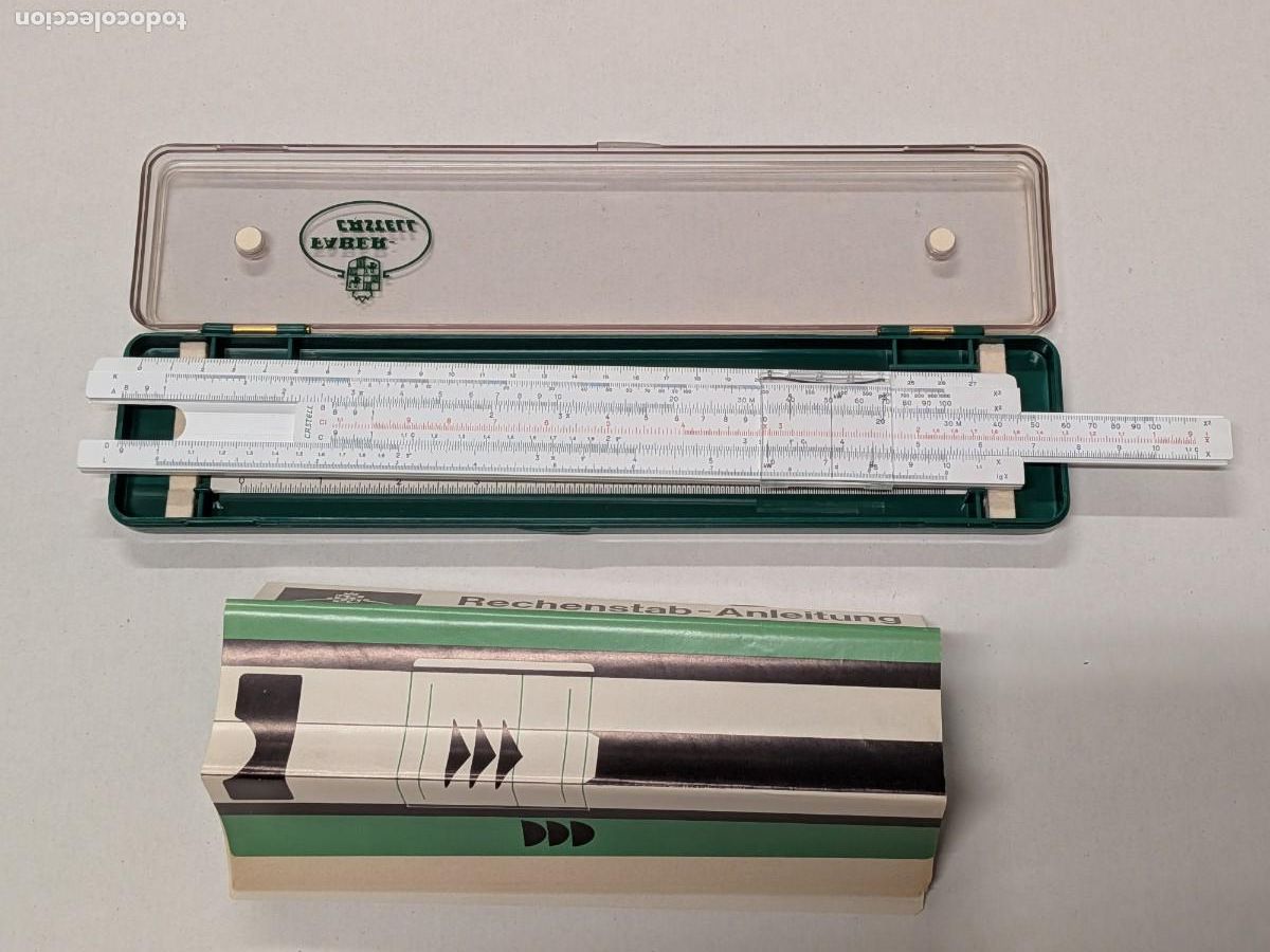 Antig&uuml;edades: Faber-Castell RIETZ 111/87 &ndash; Regla de c&aacute;lculo profesional alemana completa con estuche y manual