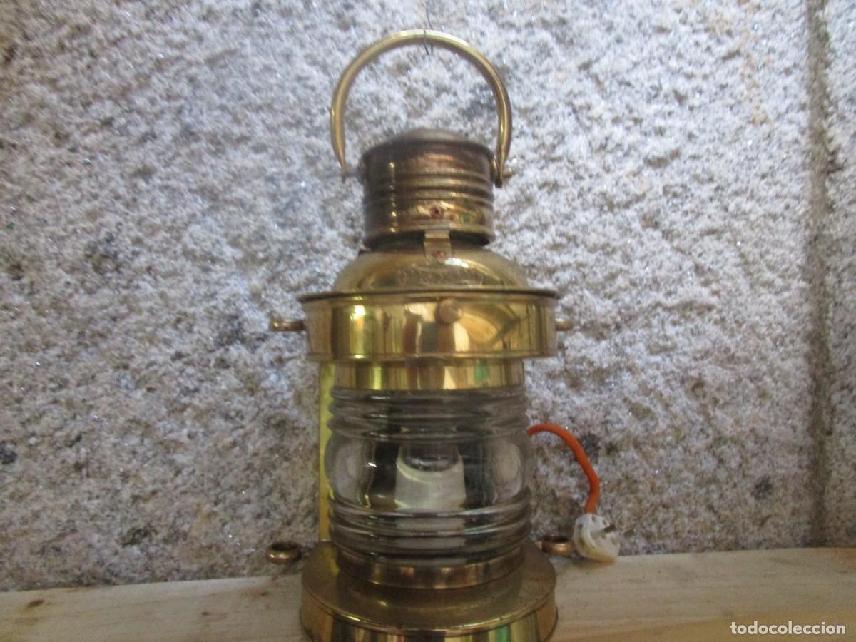 Antiquit&eacute;s: FAROL DE BARCO EN LATON &rdquo; TOPE DE PROA &rdquo; ELECTRIFICADO &rdquo;- 31CM ALTO ASA INC 1,4KG REEMACHADO.+ INFO