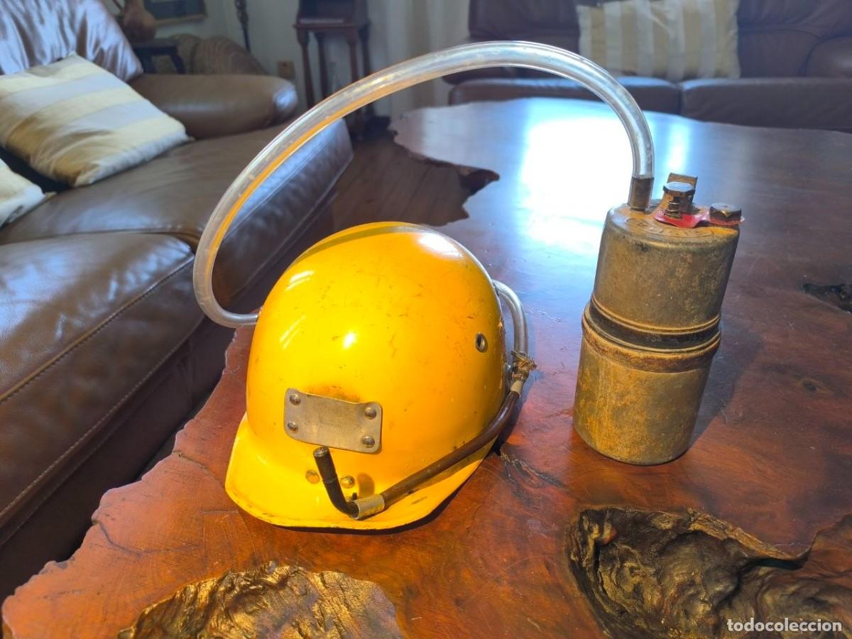 Antig&uuml;edades: LAMPARA DE CARBURO FISMA Y CASCO DURALEU FORTE, MINERIA ESPELEOLOGIA A&Ntilde;OS 60