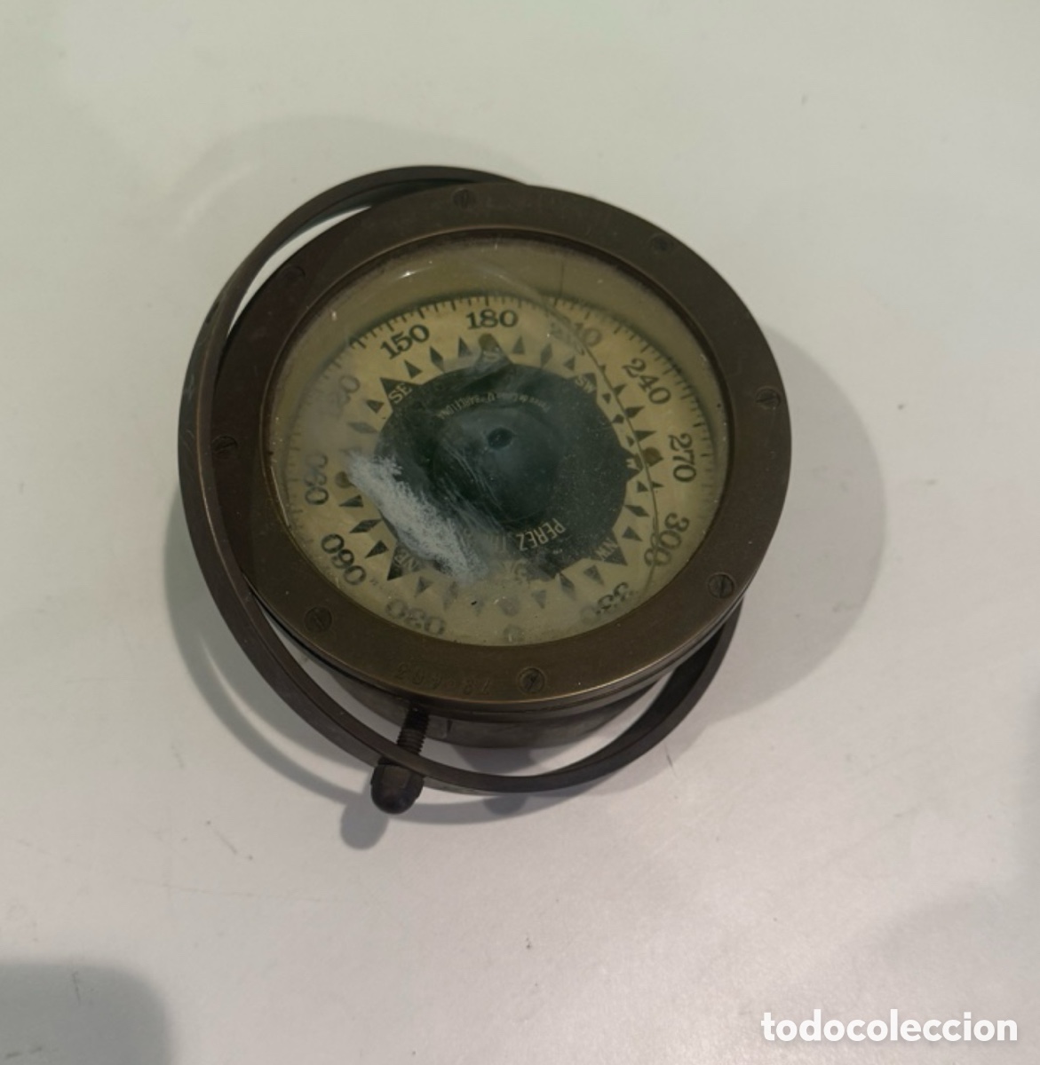 Antig&uuml;edades: Antigua y aut&eacute;ntica br&uacute;jula n&aacute;utica de barco P&eacute;rez Trepat Barcelona bronce original numerada
