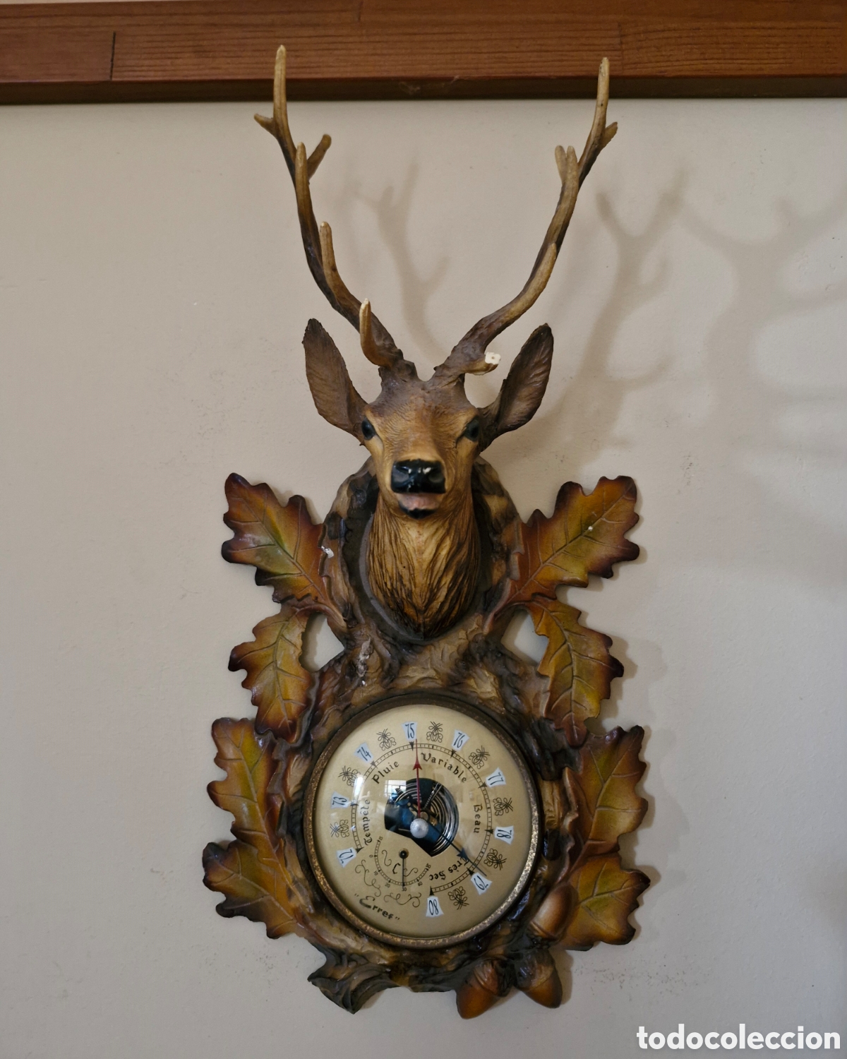 Antig&uuml;edades: BAR&Oacute;METRO ERREF CON TAXIDERMIA FALSA DE CABEZA DE CIERVO ANT&Iacute;LOPE, ESTILO KITSCH FRANC&Eacute;S A&Ntilde;OS 60