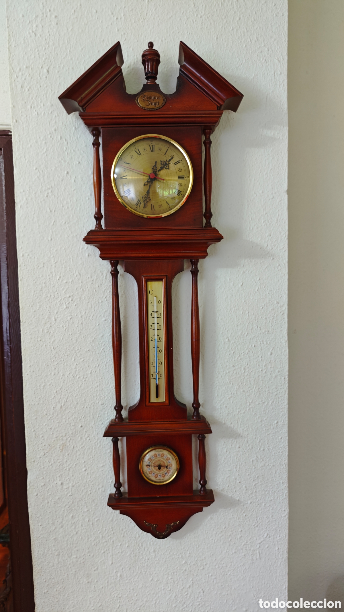 Antig&uuml;edades: Estaci&oacute;n Meteorol&oacute;gica Vintage de Pared en Madera (Reloj, Term&oacute;metro y Bar&oacute;metro) - Ideal Decoraci&oacute;n