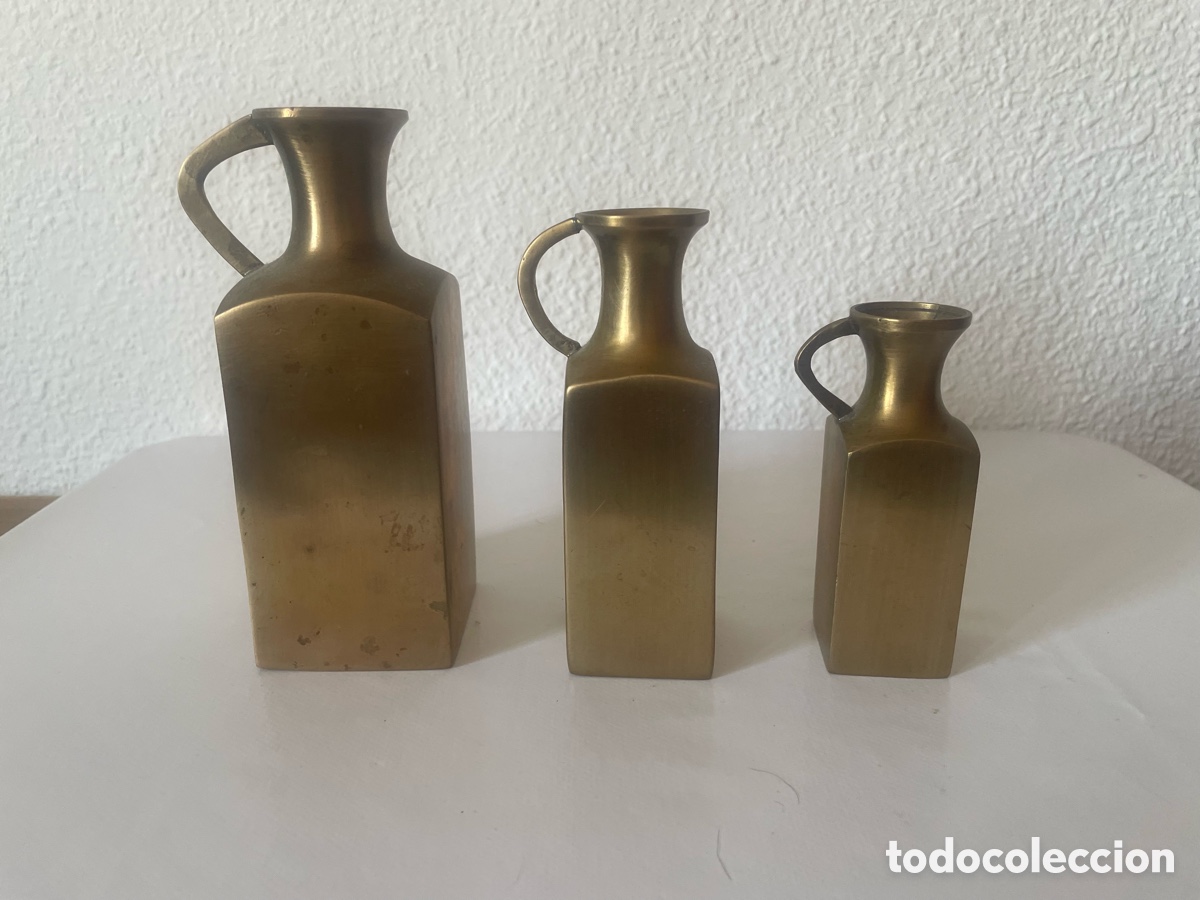 Antig&uuml;edades: Juego 3 medidas de capacidad bronce macizo antiguas graduadas decoraci&oacute;n industrial