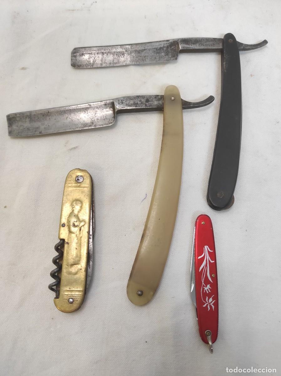 Antiguidades: Lote 4 navajas antiguas, dos son para afeitar!