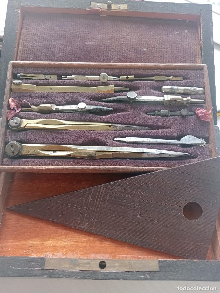 Antiquit&auml;ten: MUY ANTIGUA CAJA MADERA JUEGO COMPASES PROFESIONALES DE PRECISION TIRALINEAS EN BRONCE SIN MARCA