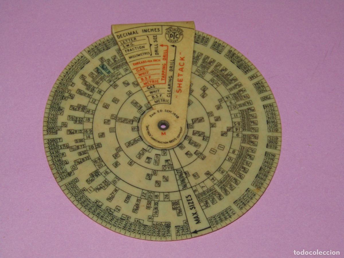 Antig&uuml;edades: Antiguo Disco Regla de C&aacute;lculo en Celuloide de ENGINEERS CHART 2&ordf; Edici&oacute;n del A&ntilde;o 1938 - Foto 2