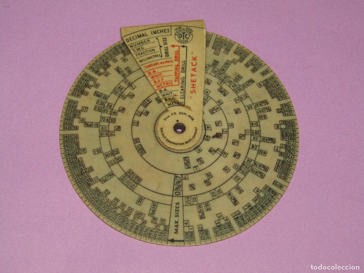 Antig&uuml;edades: Antiguo Disco Regla de C&aacute;lculo en Celuloide de ENGINEERS CHART 2&ordf; Edici&oacute;n del A&ntilde;o 1938 - Foto 1