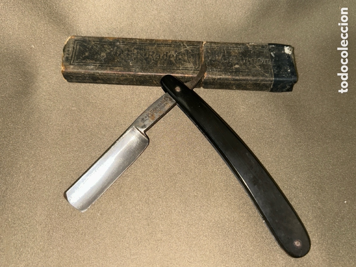 Antig&uuml;edades: NAVAJA DE BARBERO CARL RADER 14 SOLINGEN EN SU FUNDA ORIGINAL 2 CM PARTE ANCHA APROXIMADAMENTE