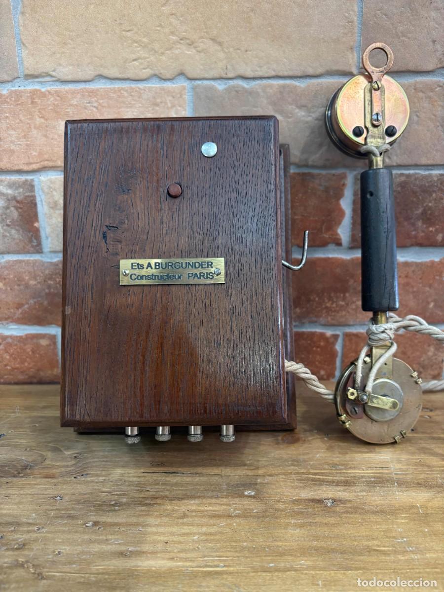 Tel&eacute;fonos: Tel&eacute;fono de pared antiguo de madera Ets A. Burgunder Par&iacute;s