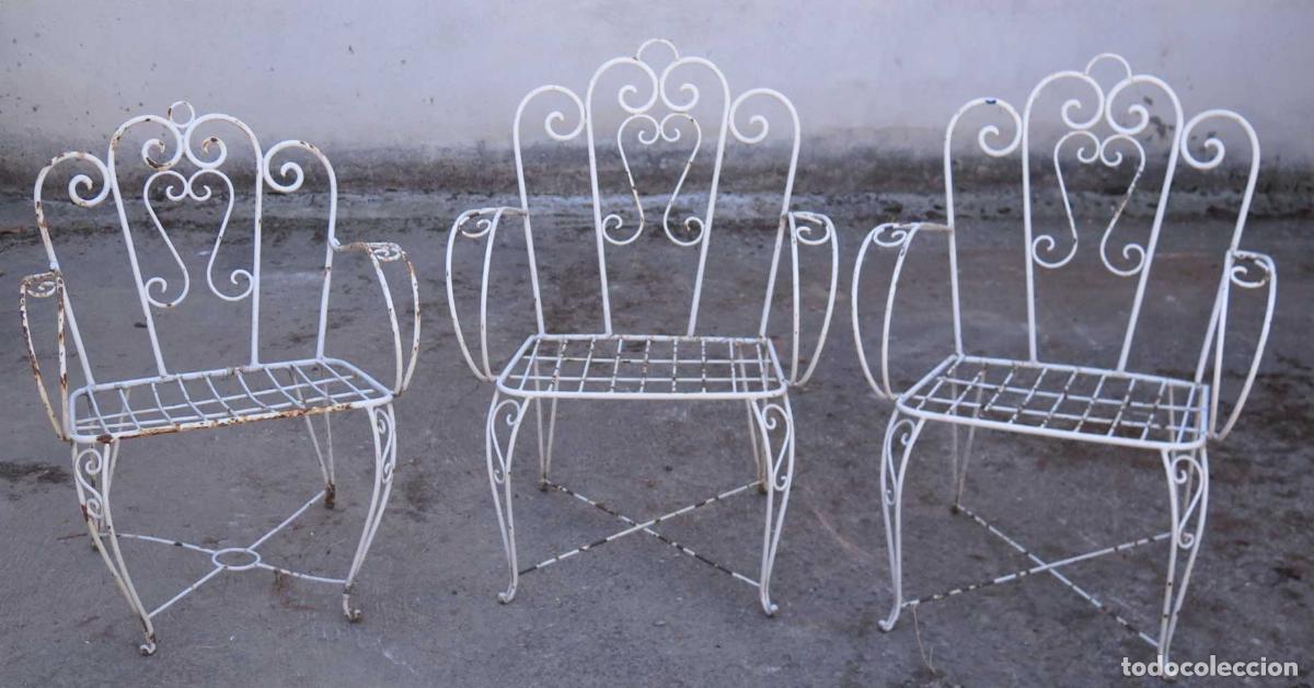 Antig&uuml;edades: CONJUNTO DE 3 SILLAS DE JARDIN. HIERRO FORJADO. HACIA 1900