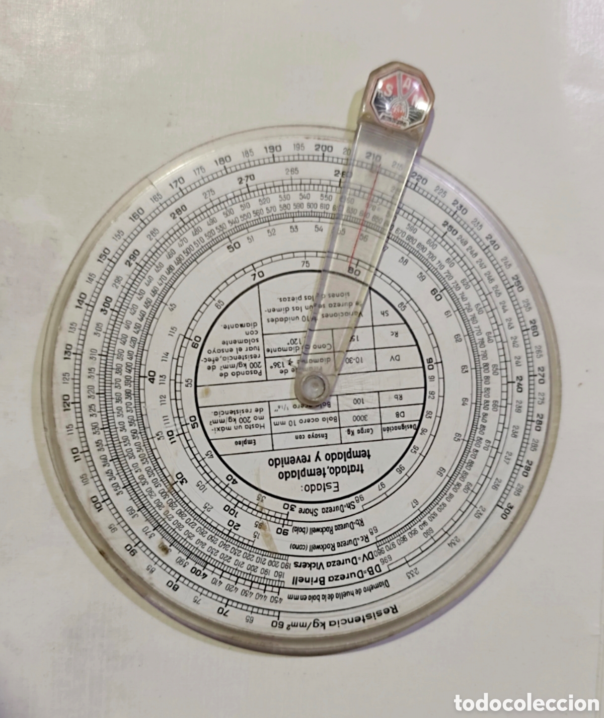 Antig&uuml;edades: Regla de Calculo circular vintage. SAM. Dureza aceros