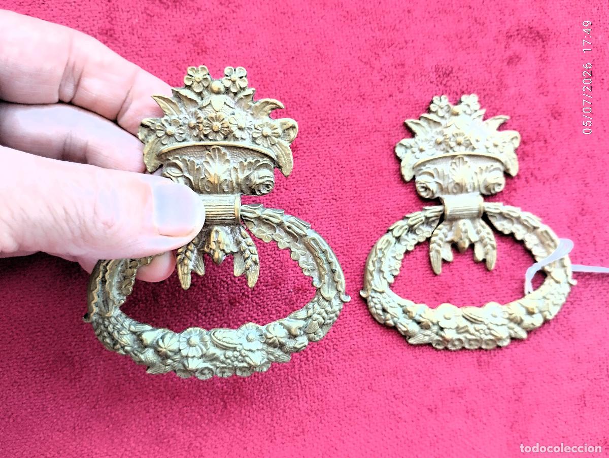 Antiguidades: 2 TIRADORES EN BRONCE ART NOUVEAU DE DOS PIEZAS PARA RESTAURAR MUEBLE ESPECIAL. - PIEZAS UNICAS.