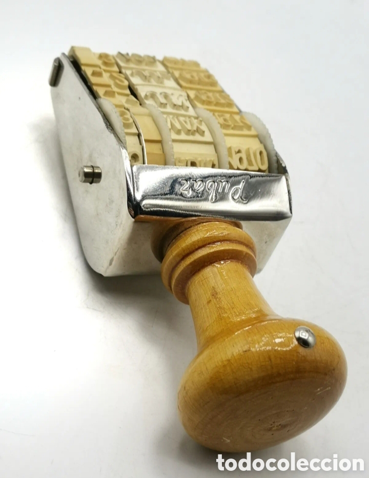 Antig&uuml;edades: SELLADOR DE FECHA ANTIGUO PUBAR CON MANGO DE MADERA - Foto 2