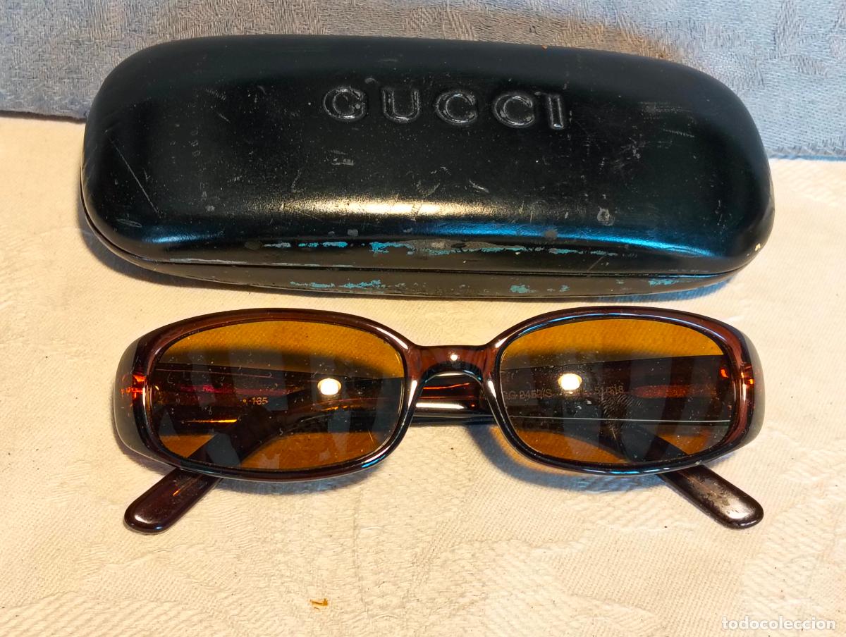 Antiquit&auml;ten: Gafas de sol antiguas marrones o vintage Gucci a&ntilde;os 80-90 con funda negra