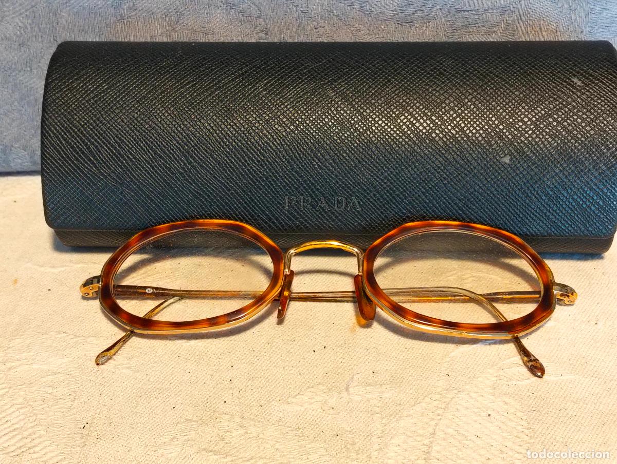 Antiquit&auml;ten: Gafas de ver antiguas vintage a&ntilde;os 70-80-90 con funda prada montura marr&oacute;n dorada met&aacute;lica