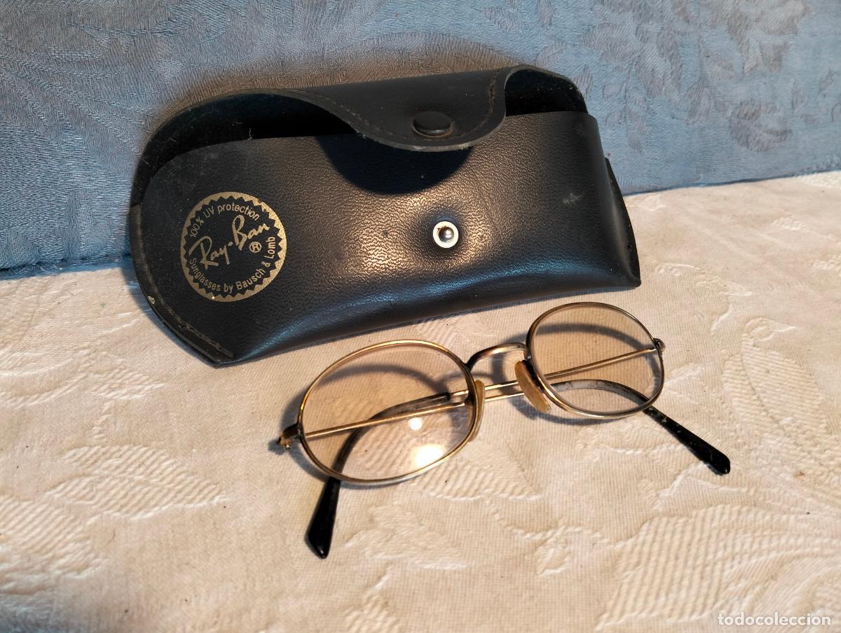 Antiquit&auml;ten: Gafas de ver antiguas vintage a&ntilde;os 70-80-90 montura de metal dorada met&aacute;licas con funda ray-ban