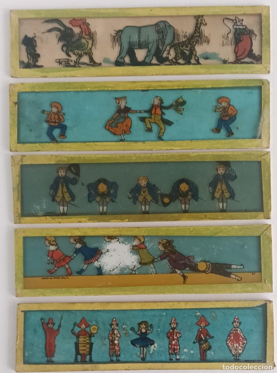Antiquit&auml;ten: LINTERNA MAGICA LOTE DE 5 CRISTALES FORMATO 4 X 15 cm.