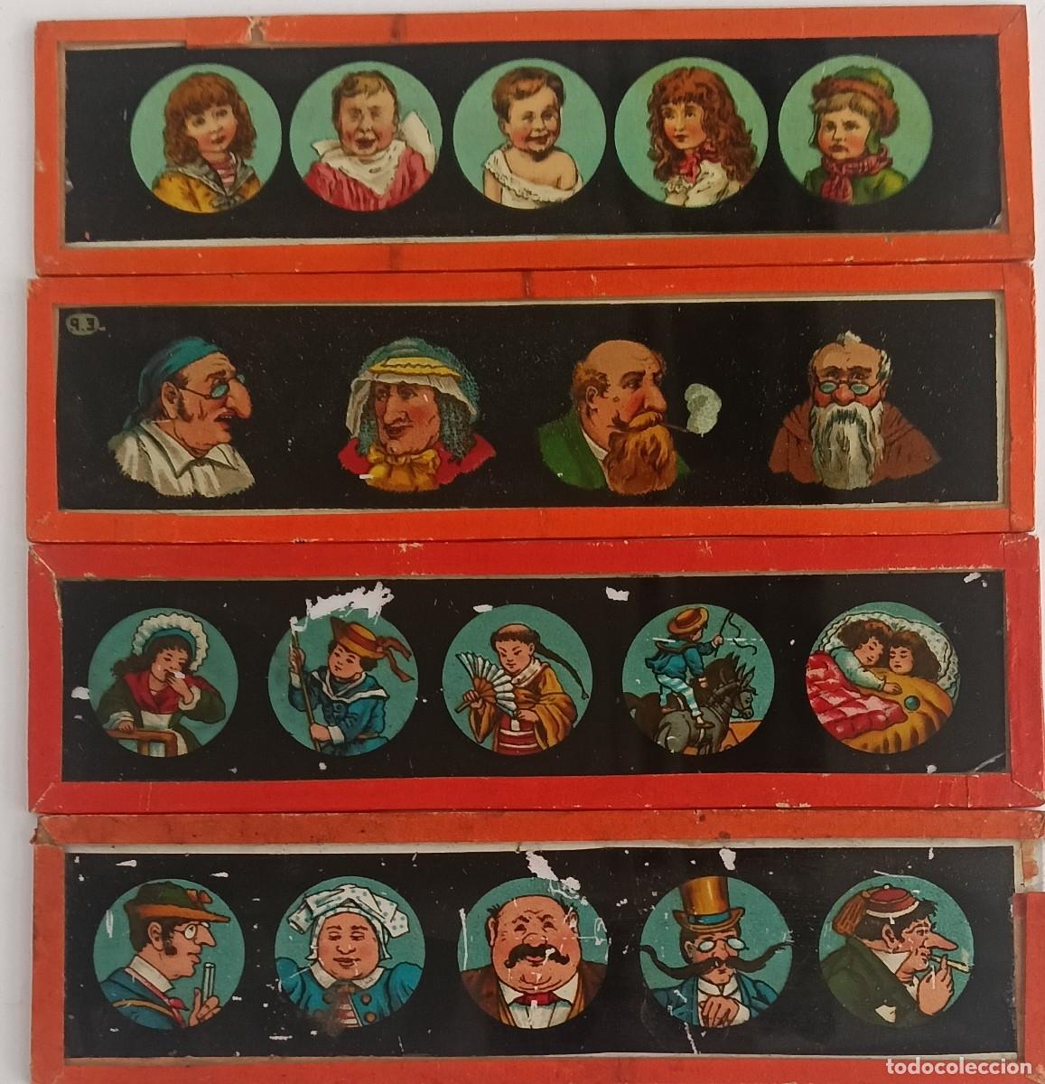 Antiquit&auml;ten: LINTERNA MAGICA LOTE DE 4 CRISTALES FORMATO 4 X 15 cm.