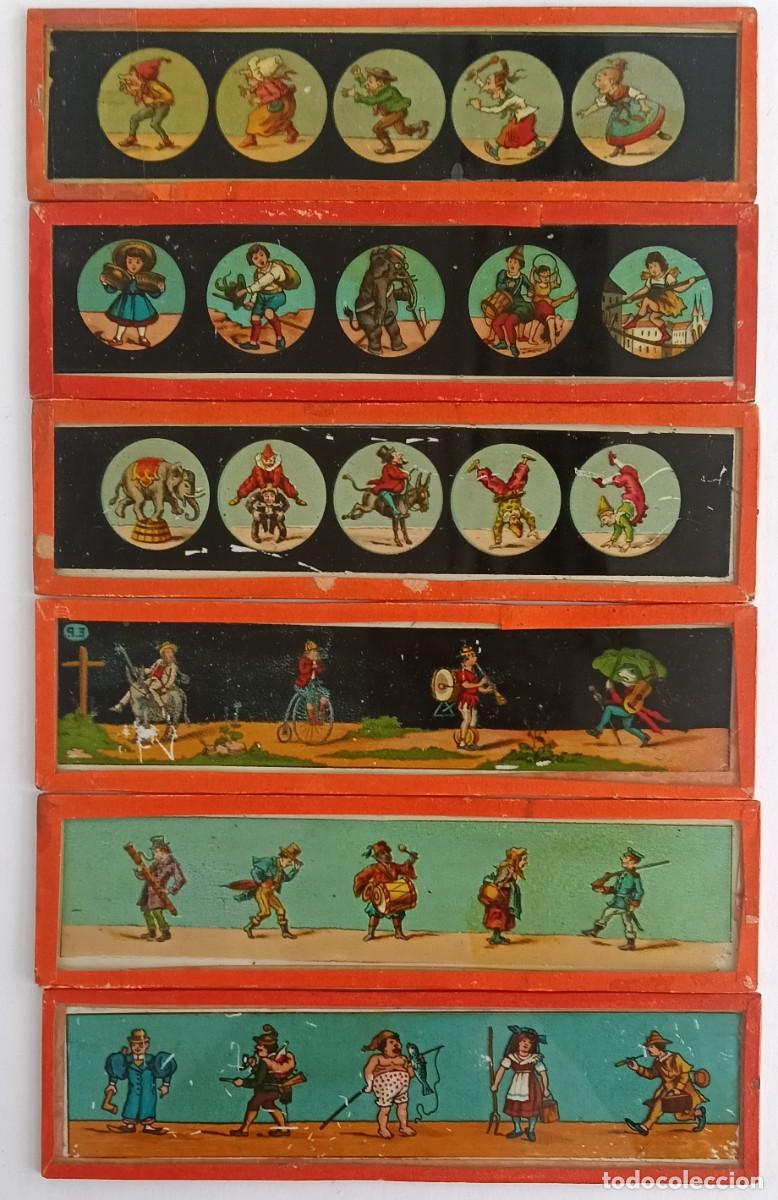 Antiquit&auml;ten: LINTERNA MAGICA LOTE DE 6 CRISTALES FORMATO 4 X 15 cm.
