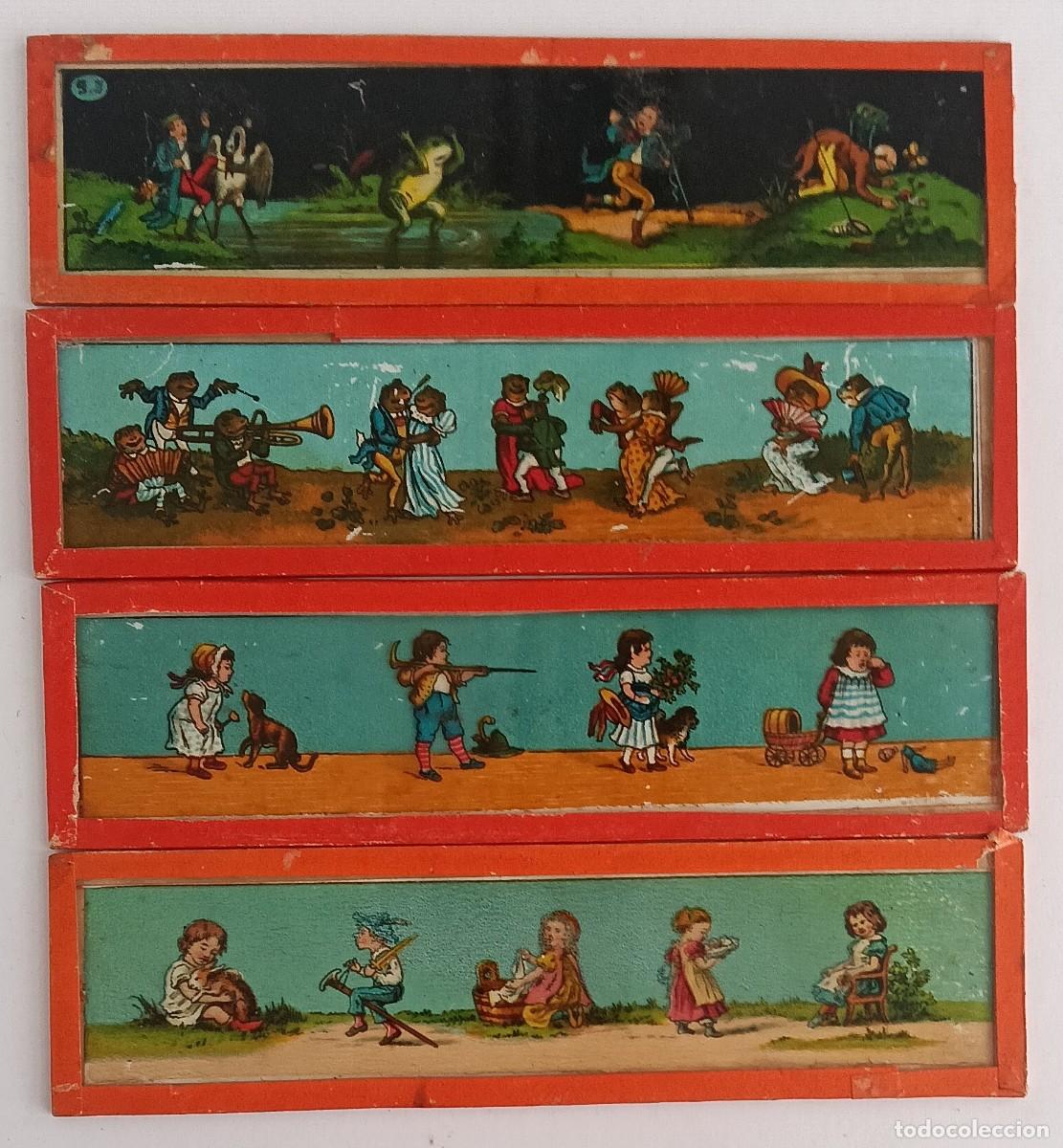 Antiquit&auml;ten: LINTERNA MAGICA LOTE DE 4 CRISTALES FORMATO 4 X 15 cm.
