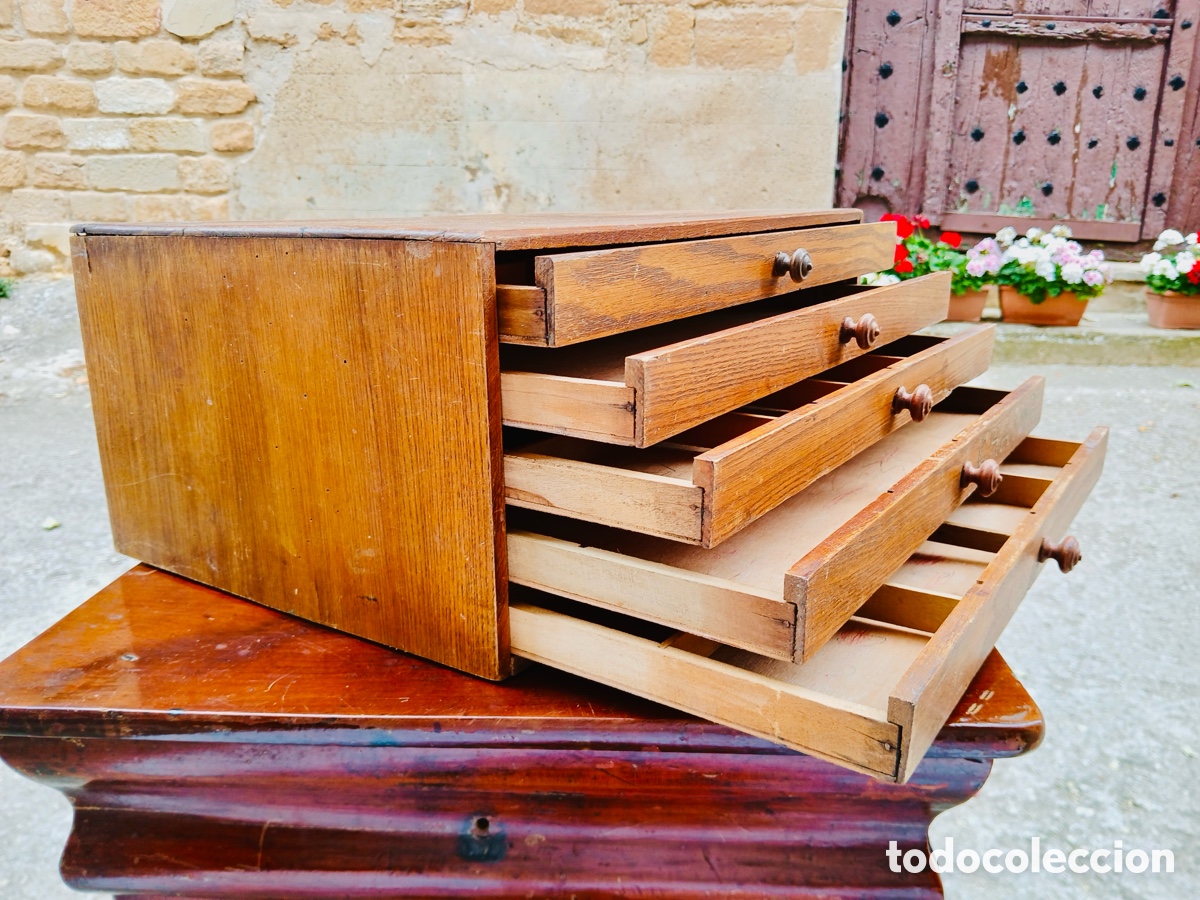 Antig&uuml;edades: ANTIGUA CAJA PARA HILOS COSTURERO DE MADERA CON COMPARTIMENTOS CAJONERA MERCER&Iacute;A FRANCESA