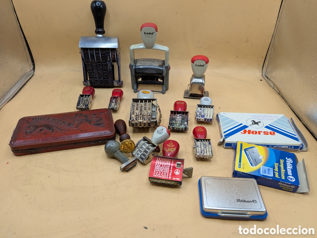 Antig&uuml;edades: LOTE FECHADORES ALMOHADILLAS HOJALATA TRODAT ALFA UNIVERSAL