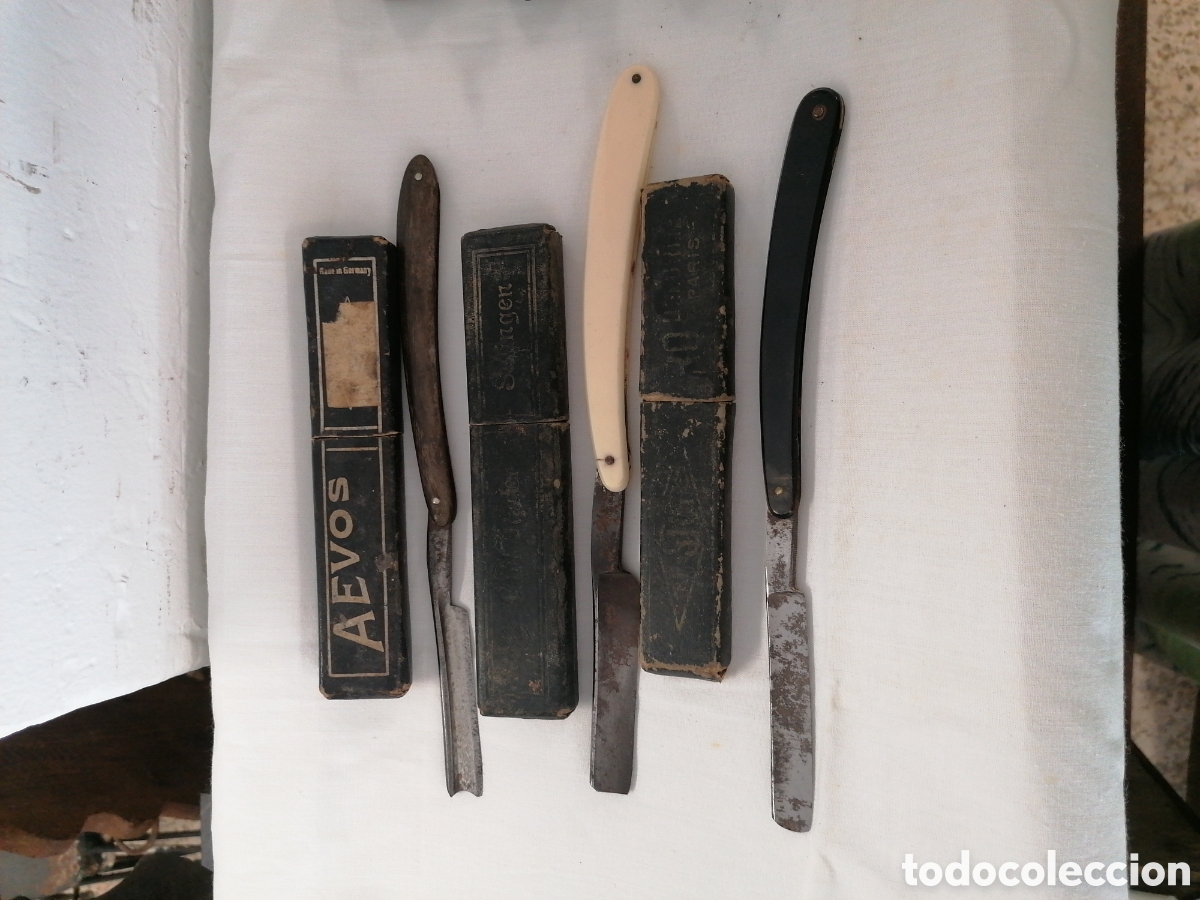 Antig&uuml;edades: Lote 6 navajas de afeitar de barbero - Foto 6