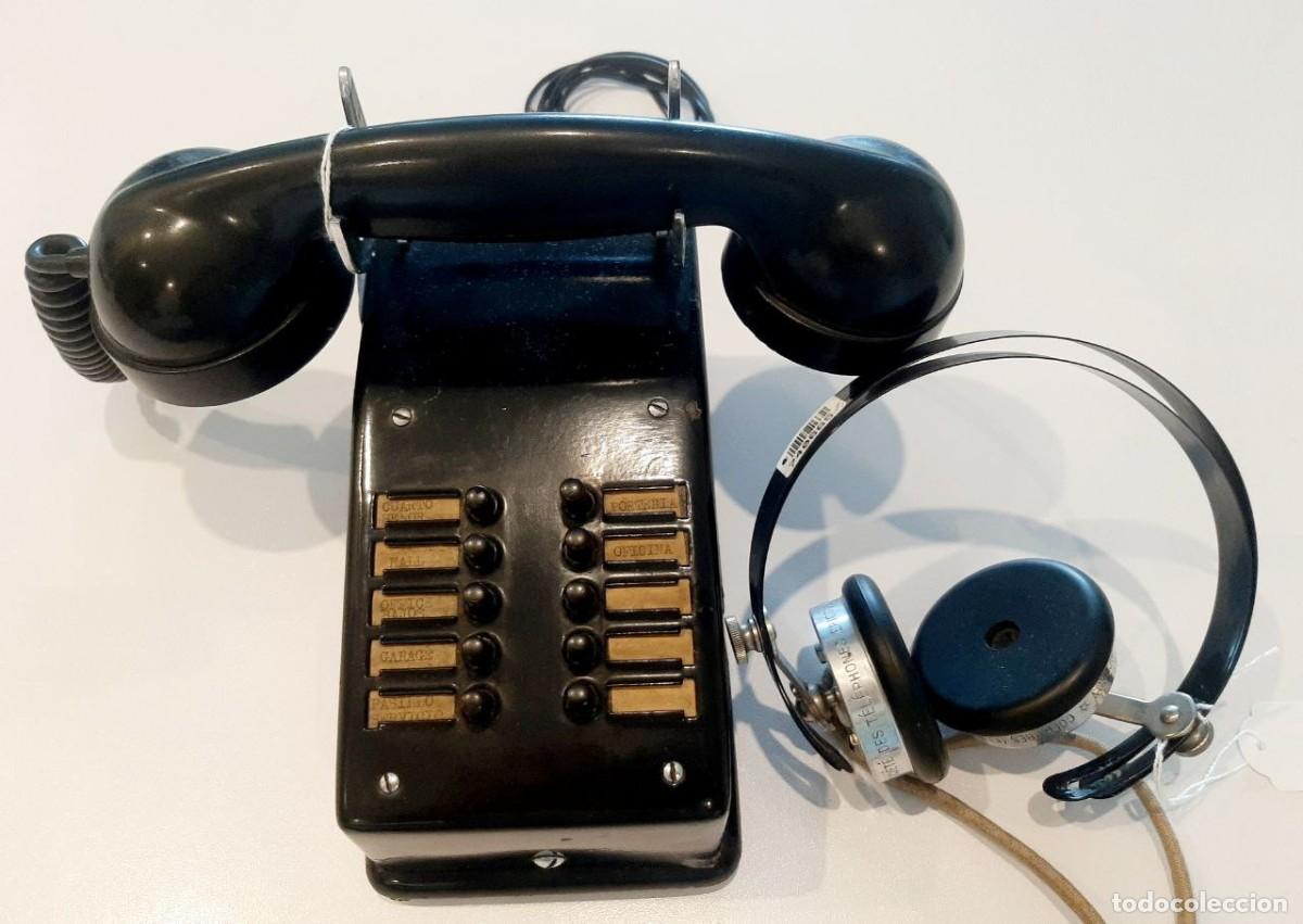 Tel&eacute;fonos: Antiguo telefono y auriculares, circa 1900. - Foto 2