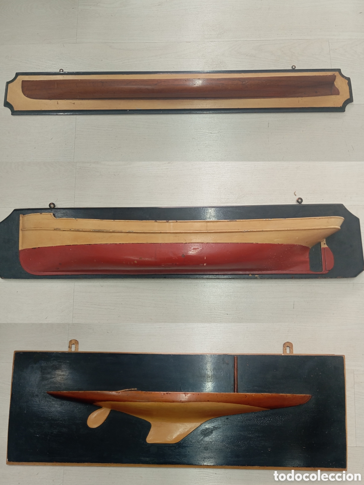 Antiques: Lote 3 Medios Cascos de Astillero Zorrozaurre Bilbao Velero Remolcador Trainera a Capas C. 1930-1960