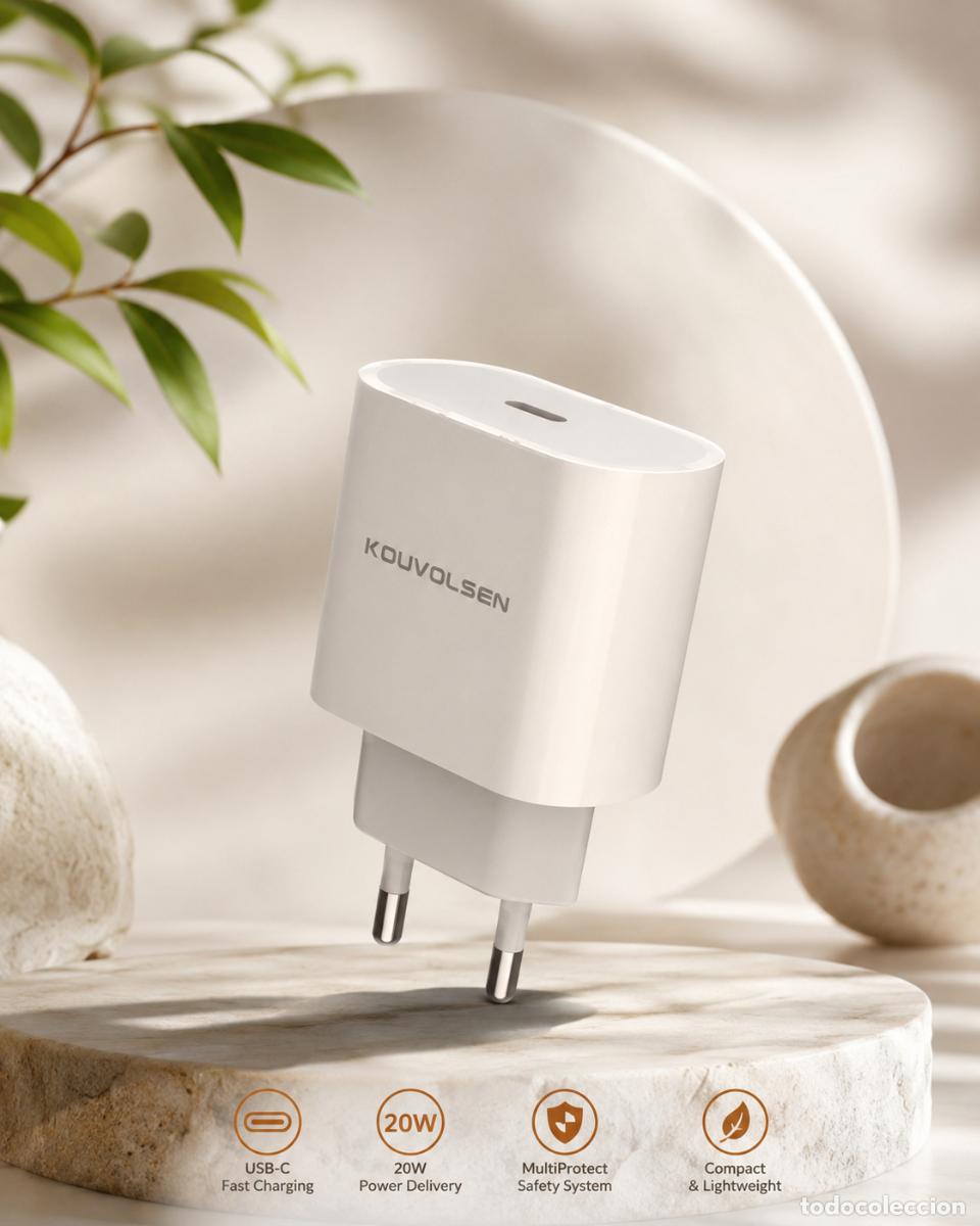 Tel&eacute;fonos: Cargador USB C 20W Carga R&aacute;pida iPhone 11 12 13 14 15 16 Samsung Xiaomi Adaptador PD