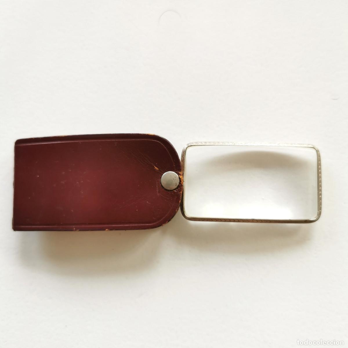 Antig&uuml;edades: Lupa de cristal rectangular plegable vintage con funda de &iquest; piel o cuero?