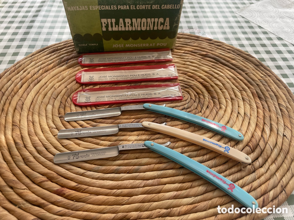 Antig&uuml;edades: Lote de 3 Navajas Filarm&oacute;nica INOX 1506-10-3/8&rdquo; y Caja Original, Estado Nueva a Estrenar