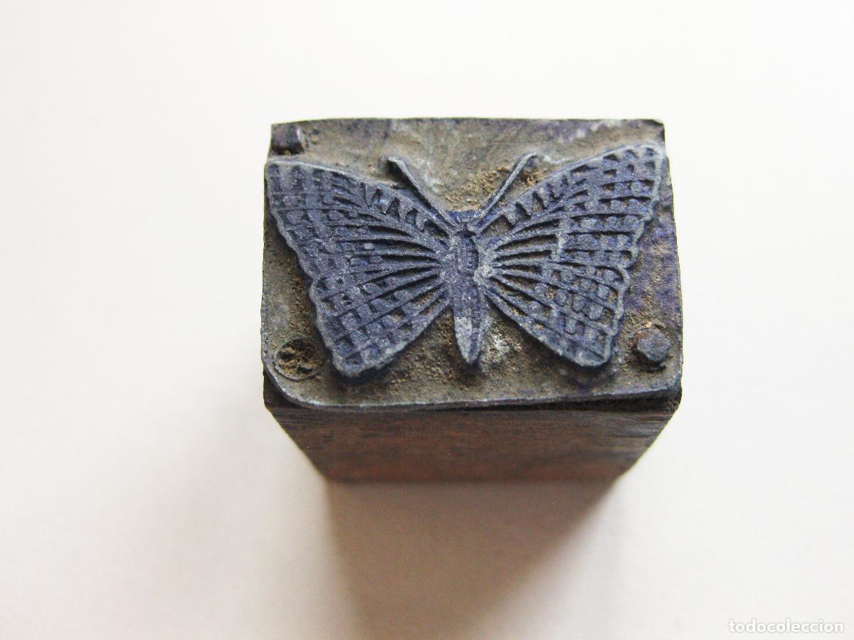 Antig&uuml;edades: TIPO DE IMPRENTA CON EL DIBUJO DE UNA MARIPOSA. TAMP&Oacute;N PARA TINTA