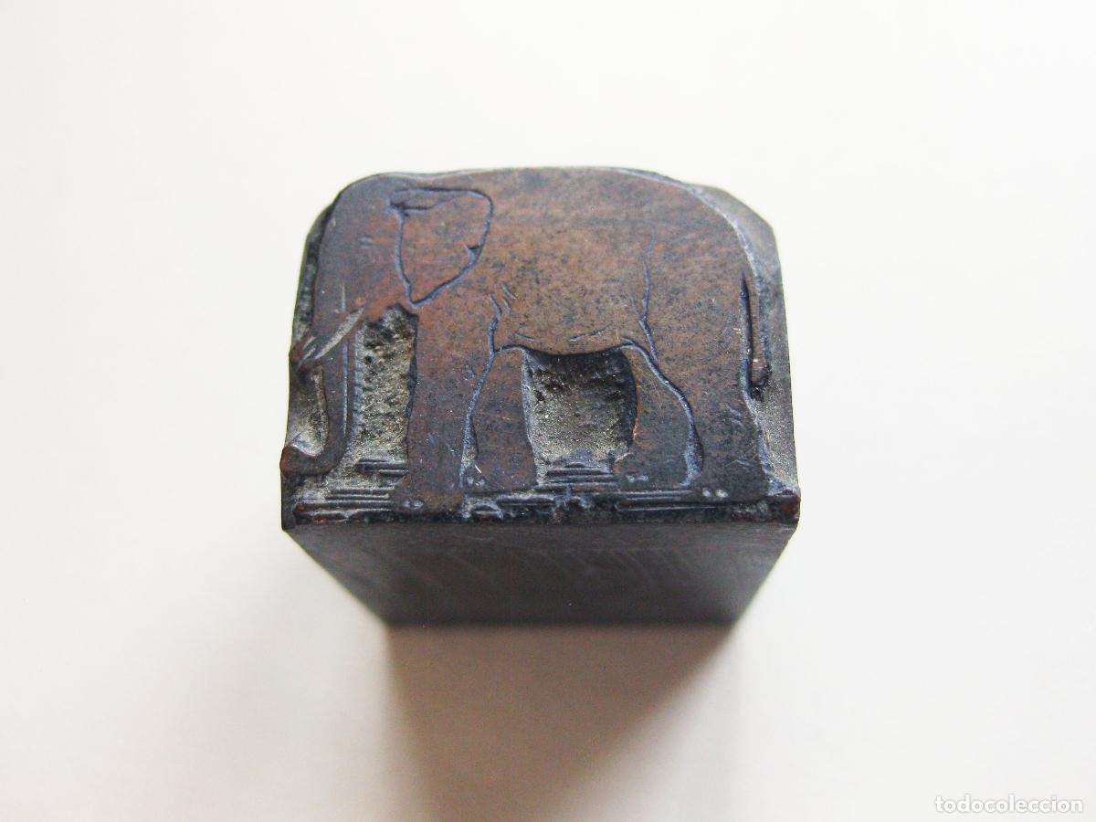 Antig&uuml;edades: ANTIGUO TIPO DE IMPRENTA CON LA IMAGEN DE ELEFANTE. TAMP&Oacute;N PARA TINTA. ANIMALES