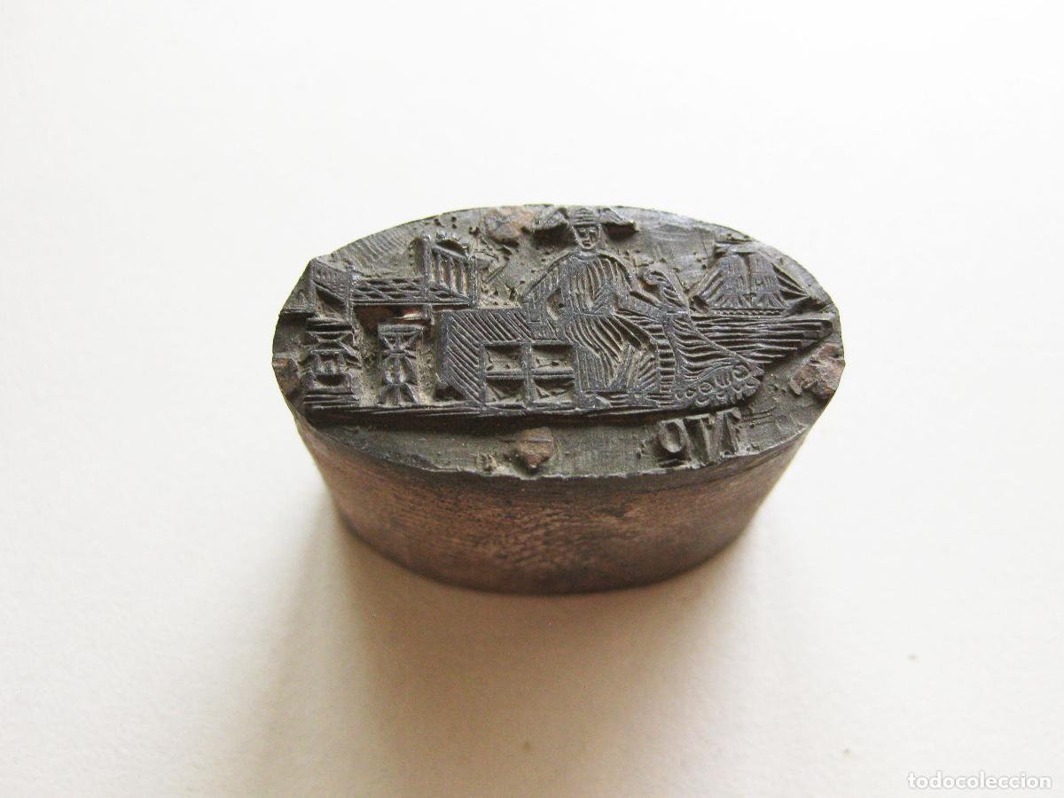 Antig&uuml;edades: ANTIGUO TIPO DE IMPRENTA DE COMERCIO. DIOS HERMES, BARCO, MERCANC&Iacute;AS. SELLO O TAMP&Oacute;N DE TINTA