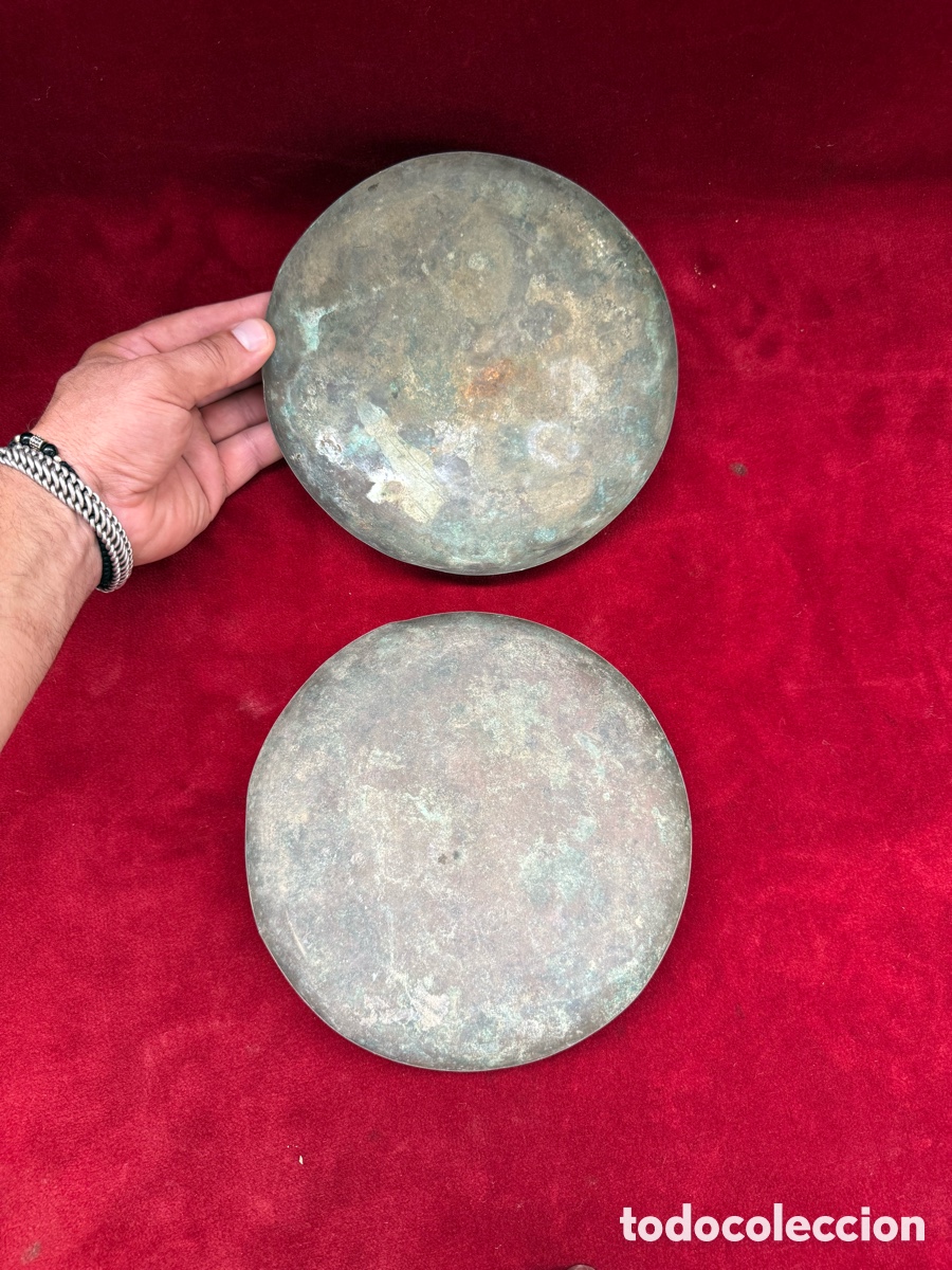 Antig&uuml;edades: Pareja de platos antiguos de bascula!Laton!