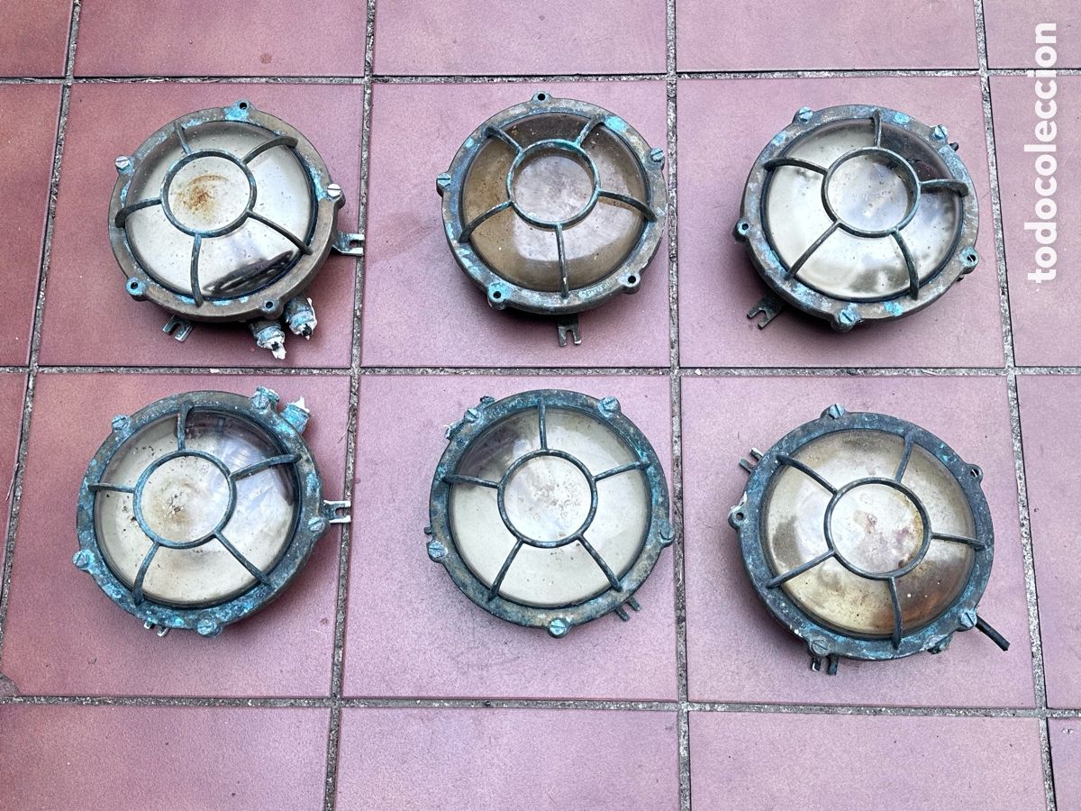 Antig&uuml;edades: LOTE DE 6 FAROL O APLIQUE DE BARCO, OJO DE BUEY MODELO MILETICH