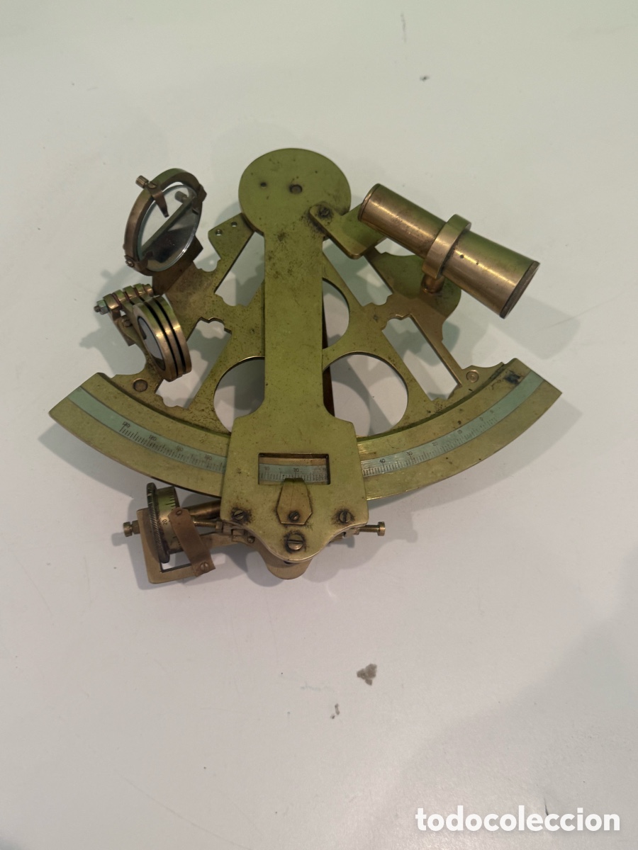 Antig&uuml;edades: Gran sextante n&aacute;utico antiguo de lat&oacute;n &ndash; Instrumento de navegaci&oacute;n 24 cm