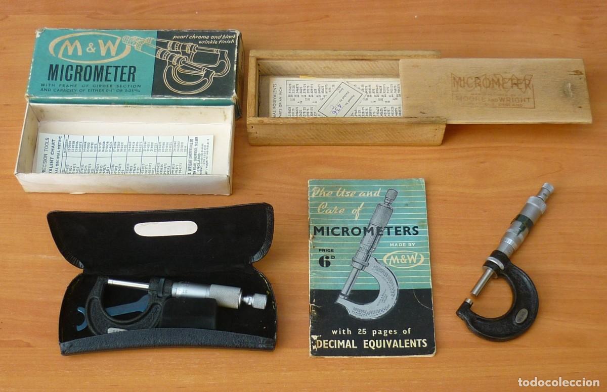 Antig&uuml;edades: Par de Micr&oacute;metros de Ingenier&iacute;a Moore y Wright Vintage, M&eacute;trico y Imperial.