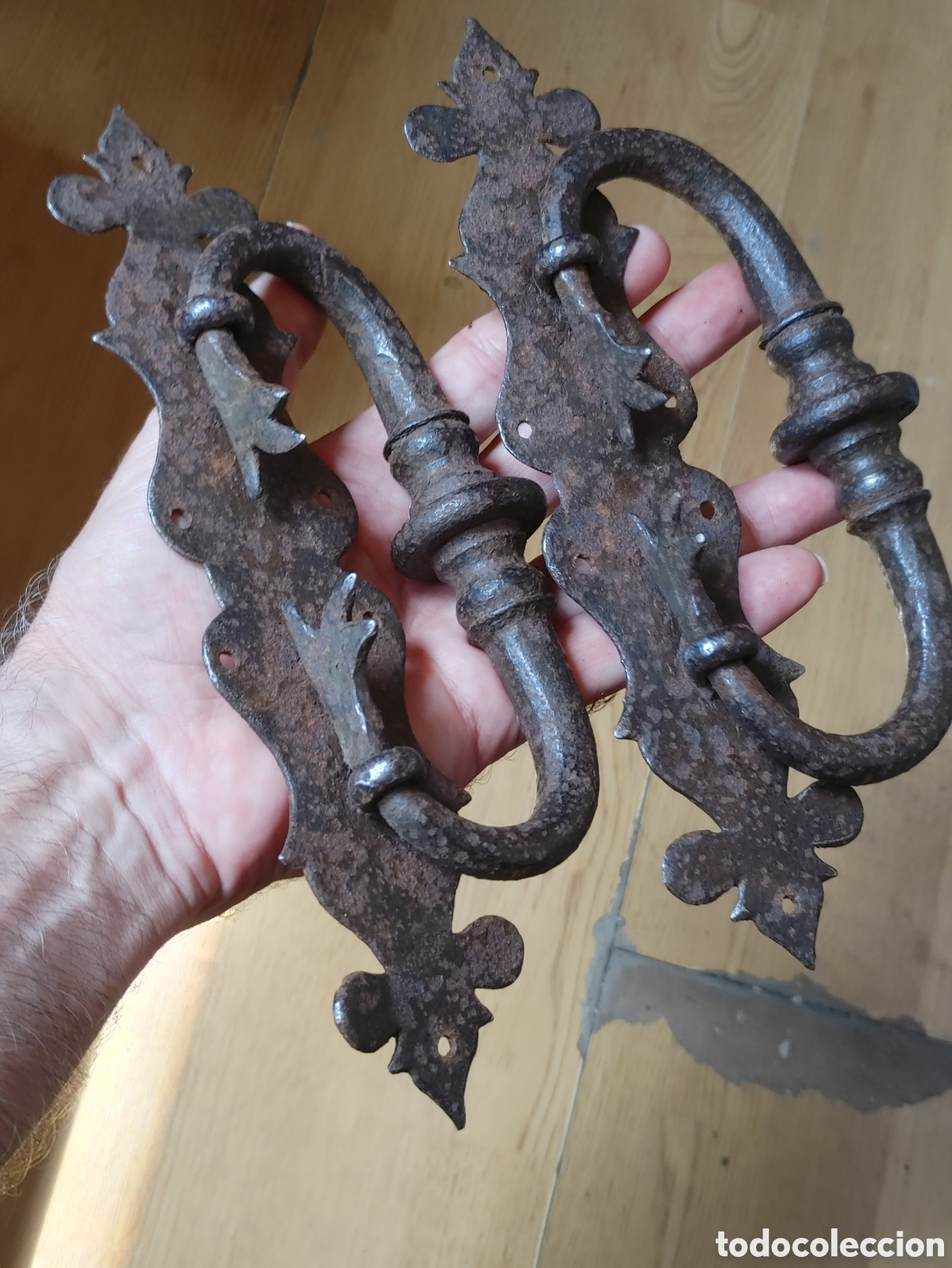Antig&uuml;edades: Pareja de asas en hierro forjado. S. XVII.