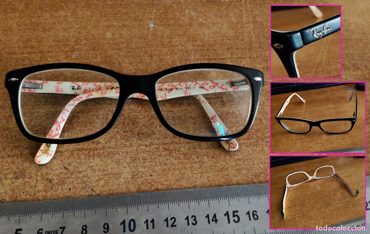 Antig&uuml;edades: Estas gafas son unas Ray-Ban modelo RX5228 con montura negra y un patr&oacute;n interno rojo y blanc
