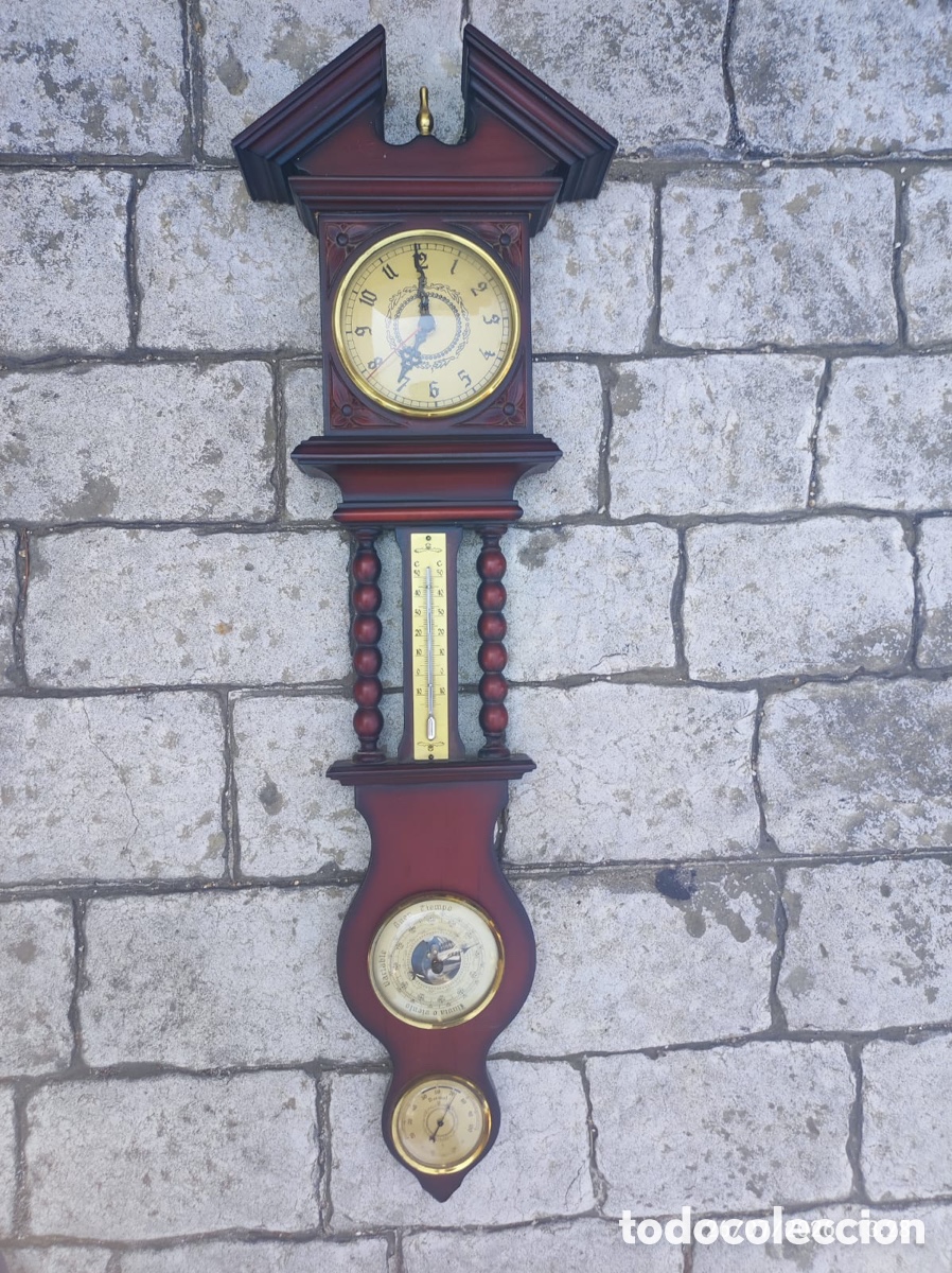 Antig&uuml;edades: Estaci&oacute;n meteorol&oacute;gica cl&aacute;sica de pared con reloj (Madera)