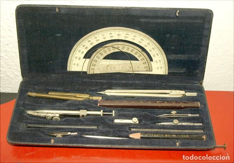 Antig&uuml;edades: Juego de comp&aacute;s antiguo, con estuche de madera - Foto 2