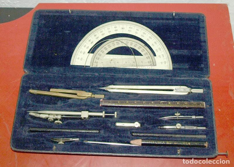 Antig&uuml;edades: Juego de comp&aacute;s antiguo, con estuche de madera - Foto 3