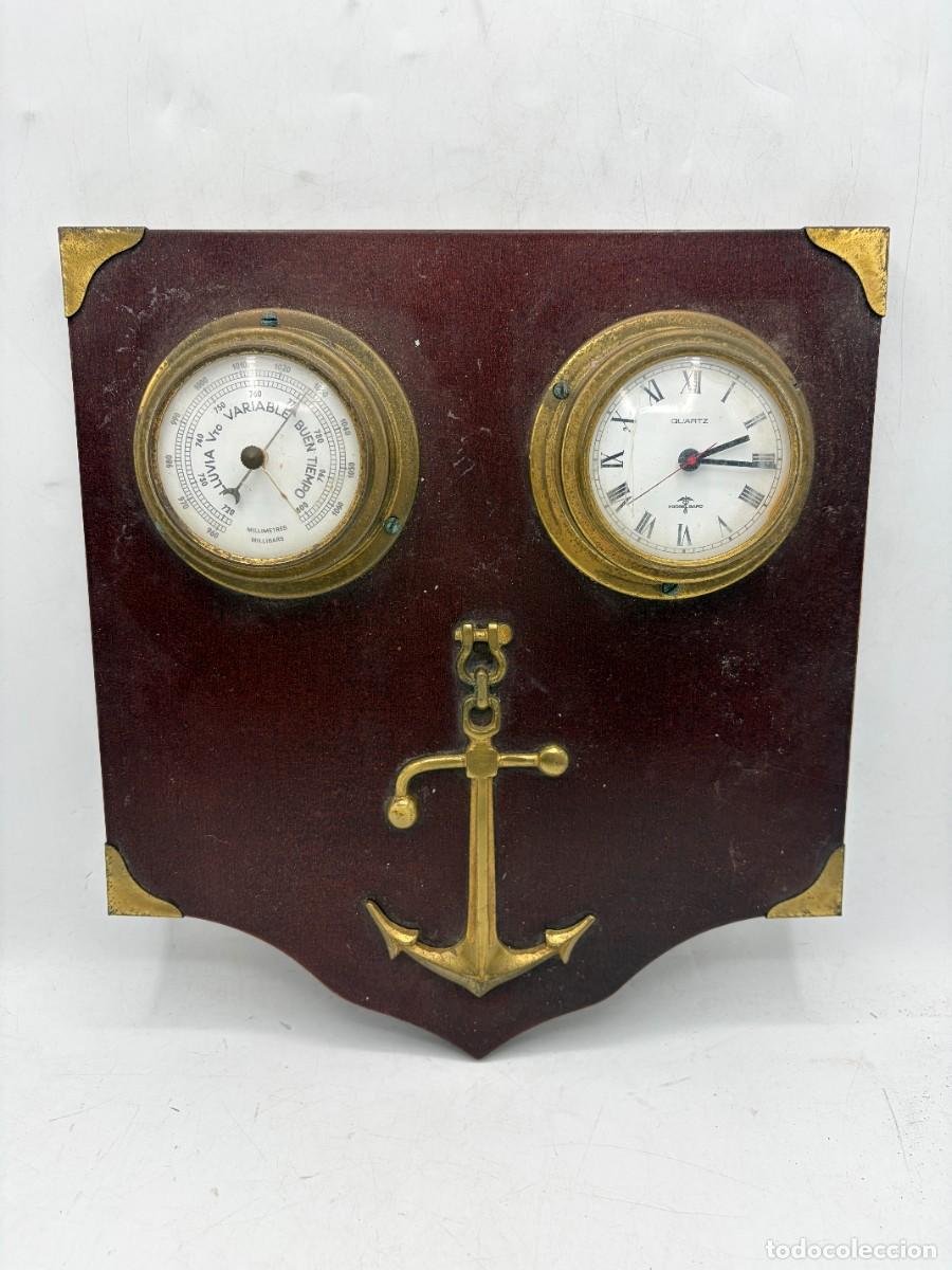 Antig&uuml;edades: ANTIGUA ESTACI&Oacute;N METEOROL&Oacute;GICA N&Aacute;UTICA. BAR&Oacute;METRO Y RELOJ QUARTZ. ANCLA. DECORACI&Oacute;N MAR&Iacute;TIMA.